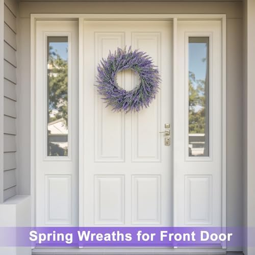 26 Inch Large Lavender Wreaths for Front Door Outside Summer Spring Wreaths for Front Door Floral Wreath All Season for Wedding Farmhouse Porch Wall Room Home Decor - Image 2