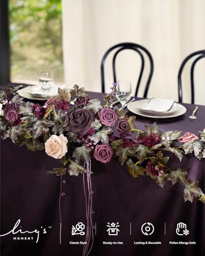 Ling's Moment 9FT Flower Garland, Eucalyptus & Rose, Deep Plum - Image 7