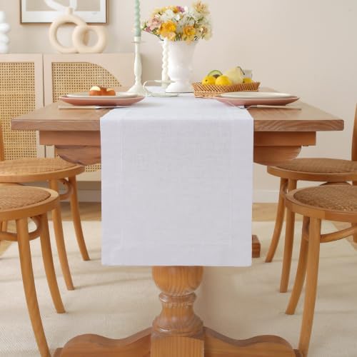 100% Pure French Linen Table Runner (White,14x120 Inch) by TritonLinen