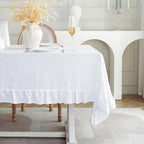 Linen World Ruffle Linen Tablecloth,100% French Linen White Tablecloth 90" x 60" Inch,Washable Rectangular Tablecloth for Dining,Outdoor,Weddings and Restaurants,Decorative Thanksgiving Christmas by LLinenWorld