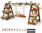 Wooden Cupcake Stand, 3 Tier Dessert Display Serving Tray with Swing and Flower Decoration, Foldable Tiered Ladders Stand for Party, Birthday, Wedding, Baby Shower, Table Food Display for Fruit Bread by WelcometotheYimerlen