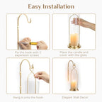 Gold Candle Sconces Set of 2, with Hurricane Glass - Image 5
