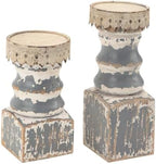 NIKKY HOME Rustic Wooden Pillar Candle Holders Set of 2, Shabby Chic Decor by NIKKYHOME