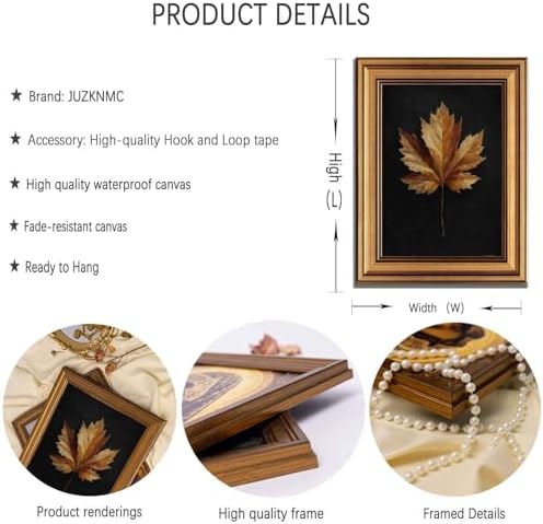 Gold Framed Maple Leaf Canvas Wall Art 3D Texture Dark Plant Maple Leaf painting Decor Picture Moody Yellow Poster Prints for Living Room Classroom Bedroom office corridor bathroom Decoration - Image 2