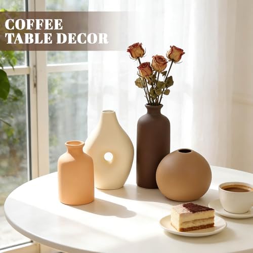 Ceramic Vase Set of 4 Modern Farmhouse Decor Vases for Home Table Centerpiece - Rustic Flower Vases for Living Room Kitchen Shelf Bedroom Office Bathroom Dining and Coffee Table Decor - Image 4