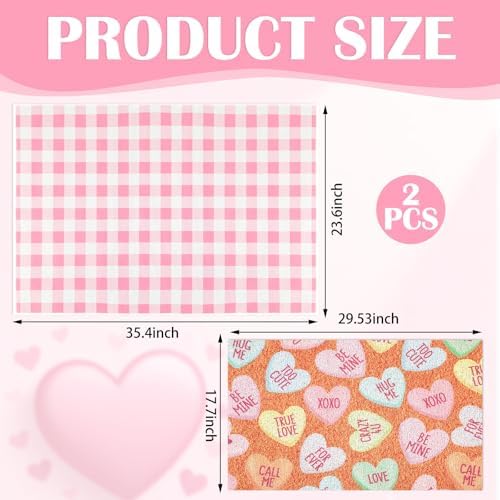 Dunzy 2 Pcs Valentine's Day Doormats Conversation Heart Layered Front Door Mats Non Slip Floor Coir Rugs Layered Pink Buffalo Plaid Doormats for Porch Entryway Indoor Outdoor Home Decor - Image 3