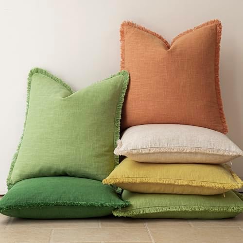 Foindtower Decorative Linen Fringe Throw Pillow Covers 20×20 Dusty Orange - Image 5