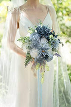 Ling's moment Artificial Wedding Flowers Combo, Dusty Blue & Navy, Grand - Image 5