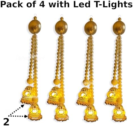 Divyakosh Wall Hangings for Home Decoration, Set of 4 Diwali Lights, Handmade Diwali Decoration, Door Valance Hanging with LED T-Lights for Wedding Decor - Image 3