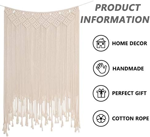 RLoncomix Boho Macrame Wall Hanging, Large Woven Tapestry Wall Art Bohemian Cotton Handmade Macrame Backdrop for Wedding Living Room Gallery Bedroom, Beige, 39"x 45" - Image 3