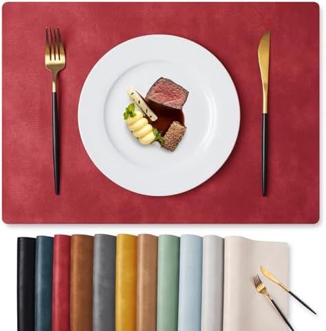 MOSAYT Vinyl Faux Leather Placemats, Set of 6, Red by MOSAYT