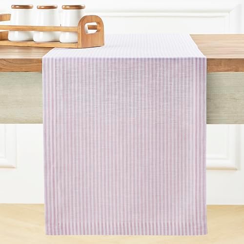 Solino Home 100% Pure Linen Table Runner, 14 x 108 in, Pink, Narrow Stripe by SolinoHome