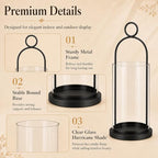 Black Wall Candle Sconces Set of 2, Candle Holder with Hurricane Glass - Image 7