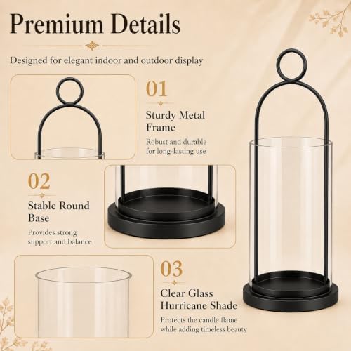 Black Wall Candle Sconces Set of 2, Candle Holder with Hurricane Glass - Image 7