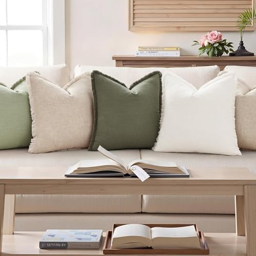 decorUhome Linen Fringe Cream White Throw Pillow Covers 24x24 Set of 2 - Image 6