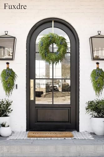 16" Spring Wreaths for Front Door, Artificial Greenery Wreath with Blueberry, Green Norfolk Pine and Cedar for Wall, Porch, or Indoor Outdoor Decor, Real Touch Cedar Foliage - Image 3
