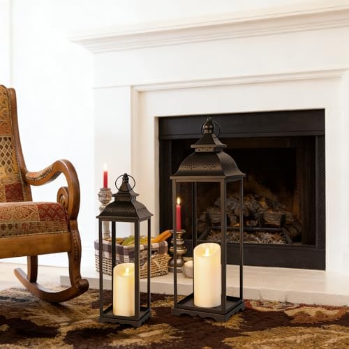 Large Decorative Candle Lanterns, 2Pcs Floor Lanterns for Indoor Outdoor - Image 2