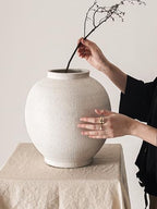 White Ceramic Vase - Large 12.5 Inch Round Floor Vase for Centerpieces, Farmhouse Flower Vases, Rustic Minimalist Home Decor (Sandstone White) - Image 4