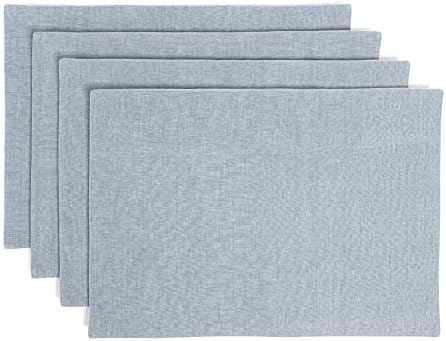 Over&Back Set of 4 Woven Chambray Placemats - Colorful Dining Table Mat - 100% Cotton - Machine Washable - Kitchen and Home Decor - Blue - 14" L X 20" W by overback