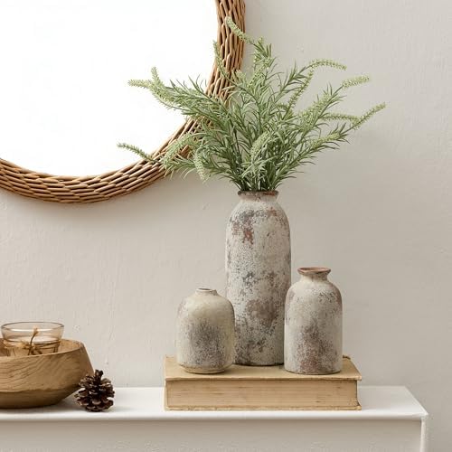 Ceramic Vase Set of 3, Decorative Terracotta Farmhouse Rustic Vases for Living Room Kitchen Bedroom Bathroom Entryway Mantel Table, Pottery Home Decor for Bouquet Pampas Grass Dried Fresh Flowers - Image 4