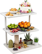 HURZMORO 3 Tier Serving Tray and Platters, Wooden Three Tiered Appetizer Serving Tray, Party Trays and Platters, 3 Tiered Tray Desert Stand, Food Stands for Display Party (Engineered Wood) by HURZMORO