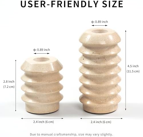 Travertine Marble Candlestick Holders - Set of 2 Stone Candle Sticks Holder Decor, Decorative Modern Candle Stands for Taper Candles - Image 2