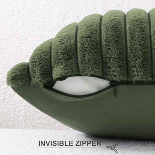 Pallene Faux Fur Decorative Throw Pillow Covers 26x26 Set of 2, Olive Green - Image 3