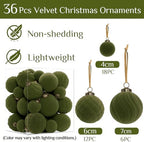 XmasExp 36PCS Velvet Christmas Ornaments Set Mixed Flocked Balls Ornaments Shatterproof Christmas Tree Decorations for Holiday,Party,Home（Green） - Image 3