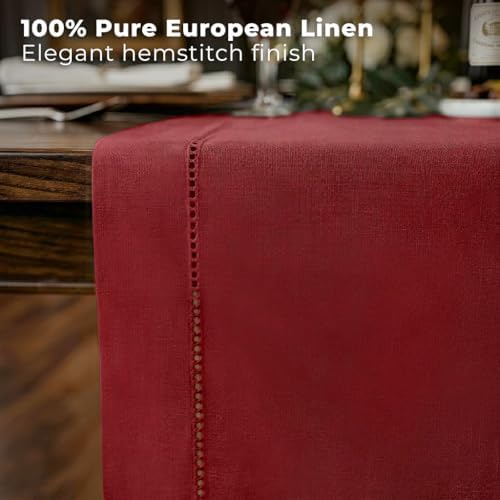 Signature Linen™ by D'Moksha, Red Table Runner 120 Inches Long, 100% Pure Linen, Hemstitch, 14 x 120 Inch Table Runner for Dresser, Dining- Fall, Weddings, Outdoor Hosting - Image 2
