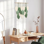 Macrame Wall Hanging Boho Green Leaves Macrame Tapestry Chic Wall Decor - Image 4
