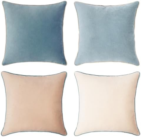 MONDAY MOOSE Decorative Throw Pillow Covers Cushion Cases, Set of 4 Soft Velvet Modern Double-Sided Designs, Mix and Match for Home Decor, Pillow Inserts Not Included (16x16 inch, Beige/Light Blue) by MondayMoose