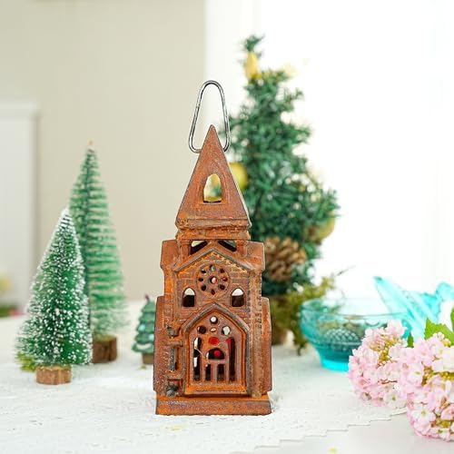 Sungmor Cast Iron Church Lantern Candle Holder, 10.2 Inches Tall & Rust - Image 3