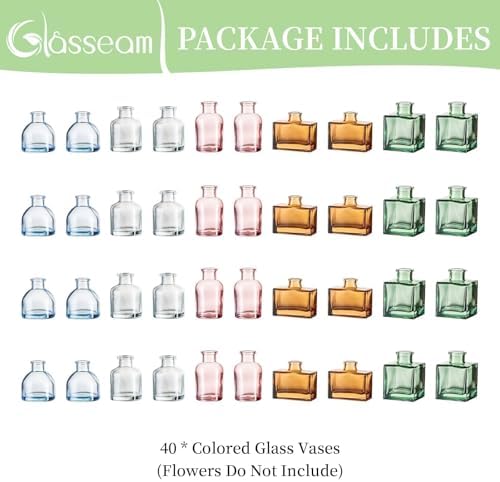 Glasseam Mini Bud Vases in Bulk 40: Colored Small Flower Vases for Centerpieces, Cute Tiny Glass Table Centerpiece for Flowers - Modern Wedding Decorations for Living Room Kitchen Baby Showers - Image 6