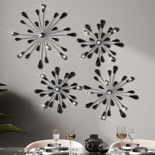 Hicarer 4 Pcs Starburst Wall Decor, Bling Metal Wall Art, Black Diamond by Hicarer