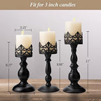 BANOMII Vintage Pillar Candle Holders for Table Centerpiece Set of 3-11'' 9'' 8'' - Matte Black Metal Candle Stands Decorative - Candle Centerpiece for Table Fireplace Decor - Gothic Candle Holder - Image 6