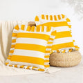 MONDAY MOOSE Decorative Throw Pillow Covers, Set of 2 Water-Resistant Striped Design with Ruffle Edge for Outdoor/Indoor Use, Pillow Inserts Not Included (18x18 inch, Golden Yellow/White) by MondayMoose