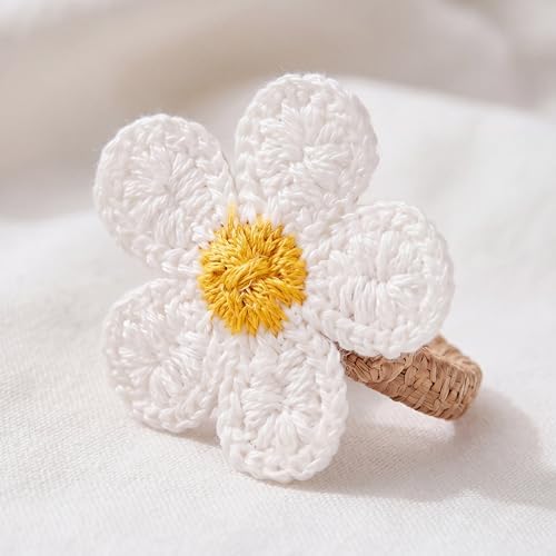 Patelai 50 Pcs Wedding Flower Napkin Rings White Embroidered Woven Floral Napkin Holders Table Decoration for Wedding Party, Home Banquet, Baby Shower Dinner Party, Summer, Holiday, Housewarming Gift by Patelai