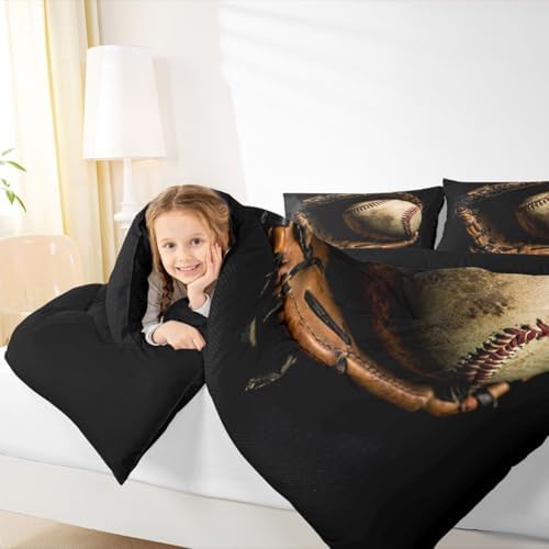 Erosebridal Baseball Comforter Set King Size Sports Game Bedding Baseball Player Duvet Insert for Kids Boys Teens Retro Style Quilt for Room Dorm Decorative, Brown Down Comforter - Image 6