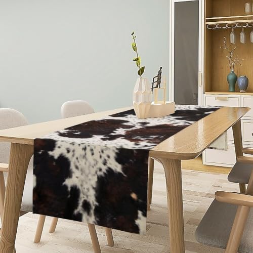Cow Print Table Runner, Black Cowhide Print Western Pattern for Home Kitchen Table Decor Dining Coffee Room Party Decor 13x120in - Image 2