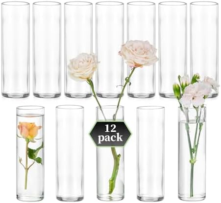 Glasseam Small Glass Flower Vase: 12Pcs Cylinder Bud Vases for Centerpieces by Glasseam