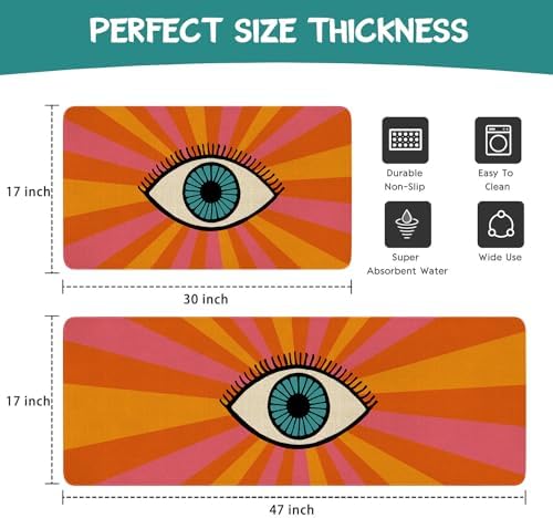 Boho Kitchen Mat Set of 2,Rainbow Evil Eye Print Abstract Kitchen Rugs and Mats Non Skid Washable,Modern Farmhouse Runner Rugs with Rubber Backing for Kitchen Decor (17"x47"+17"x30") - Image 3