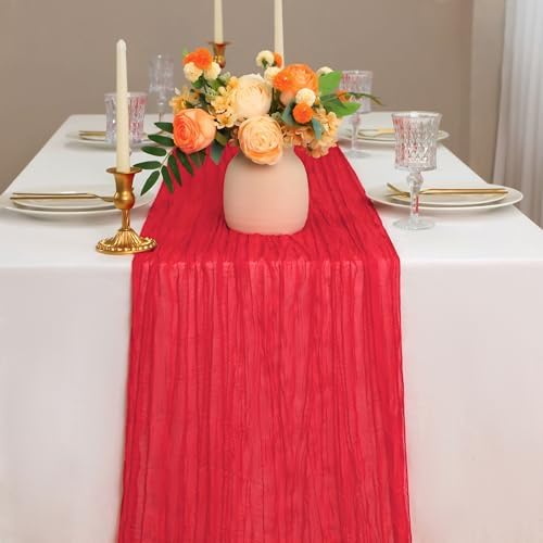 Snowkingdom 6 PCS Red Cheesecloth Table Runner 10 Ft, 120 inch Long Cheese Cloth Gauze Runners for Christmas Wedding Bridal Baby Shower Birthday Holiday Party Table Decorations - Image 2