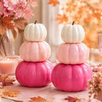 Marsui 2 Set 11.8'' Pink Stacked Pumpkins Breast Cancer Awareness Decor by Marsui