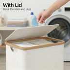 efluky Laundry Basket with Lid and Removable Bag, 100L Tall Laundry Hamper with Bamboo Handles, Aesthetic Dirty Clothes Bin for Laundry Room, Bathroom, Bedroom and Dorm, Beige - Image 2