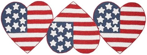 Lightnpro Beaded Table Runner 13x36 Inch - American Flag Design Heart Shape Patriotic Table Décor for 4th of July, Independence Day, Christmas Thanksgiving Holidays & Special Events - Red Blue White - Image 2