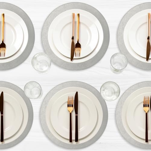 Morgan Faux Leather Round Set of 12 Placemats, 15", Silver, Heat Resistant, Stain Resistant, Non-Slip, Reversible, Durable Table Mats for Kitchen, Dining Table, Indoor Washable Use - Image 6