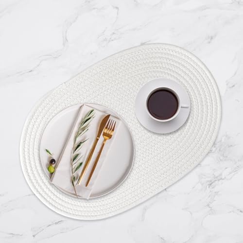 Oval Woven Placemats Set of 8 Heat Resistant Placemats 17 x 12 Inches Farmhouse Cotton Rope Place Mats for Dining Tables Trivets for Hot Dishes, White - Image 7