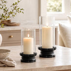 Set of 2 Black Cast Iron Hurricane Candle Holders Flower Base - Image 2