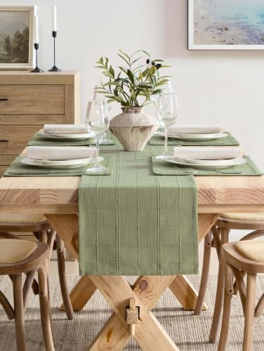 ZeeMart Linen Checked Farmhouse Placemats Set of 6, Sage Green 13x19in - Image 5