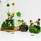 YIYA 3 Pcs Ireland St Patricks Day Decorations Train Figurine with Lighted Leprechaun Irish Resin Tabletop Centerpiece Decor for Home Tiered Tray Decor - Image 3